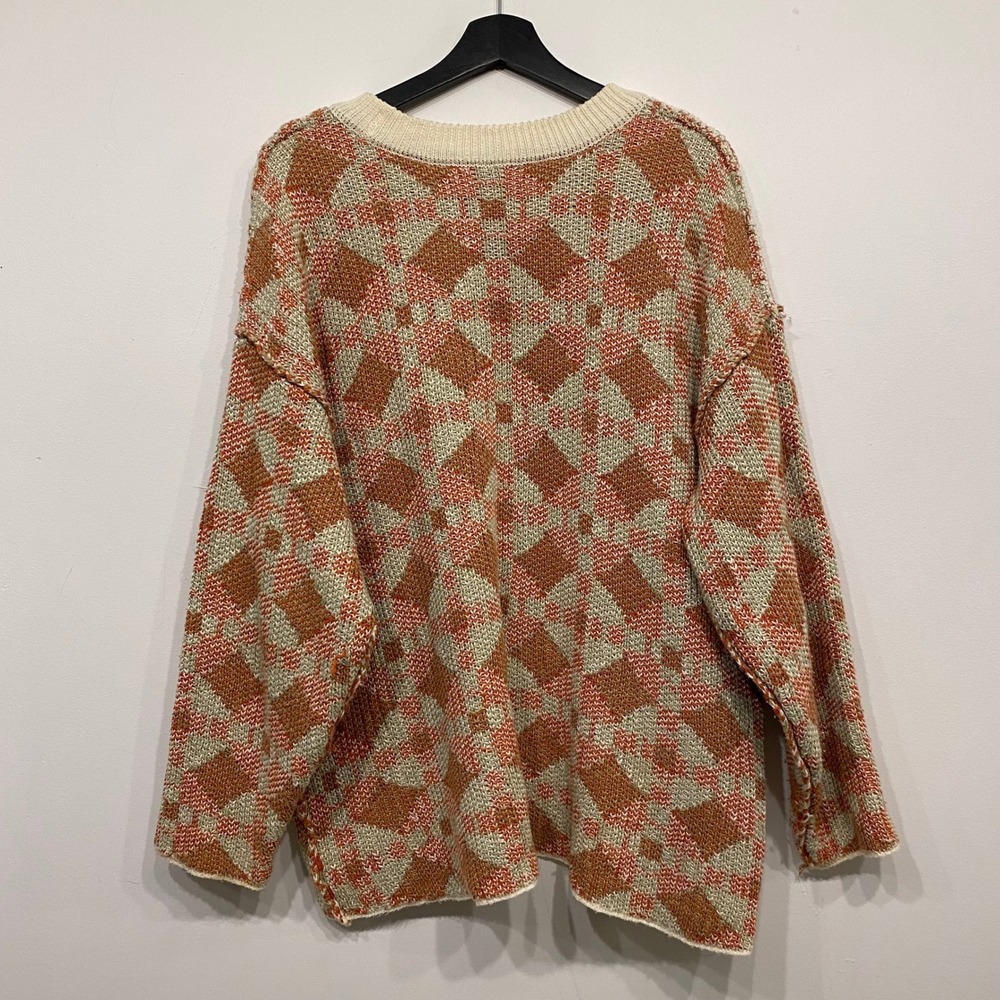 Free People Beach Orange Cream Geometric Diamond Knit Oversized Sweater Medium - Picture 4 of 4